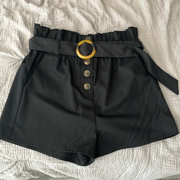 Black high waisted shorts with button details and belt - Picture 1 of 6